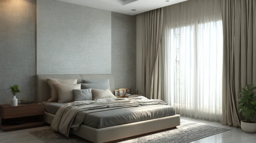 Simple matte finish PVC wall panel design for bedroom