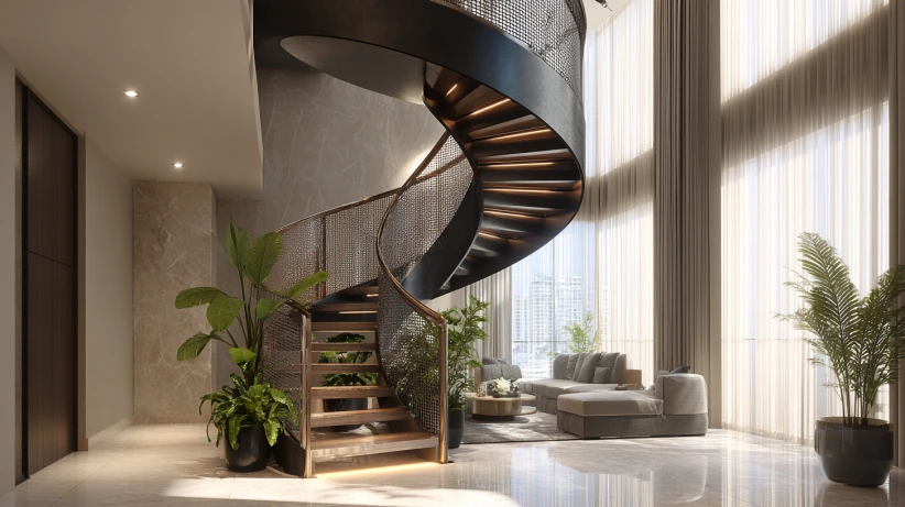 mesh circular pattern featured in modern staircase design