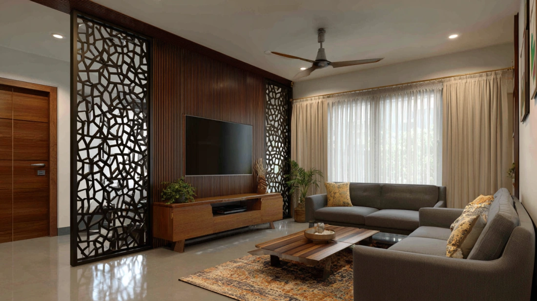 Dark organic patterned frame dividing living zone