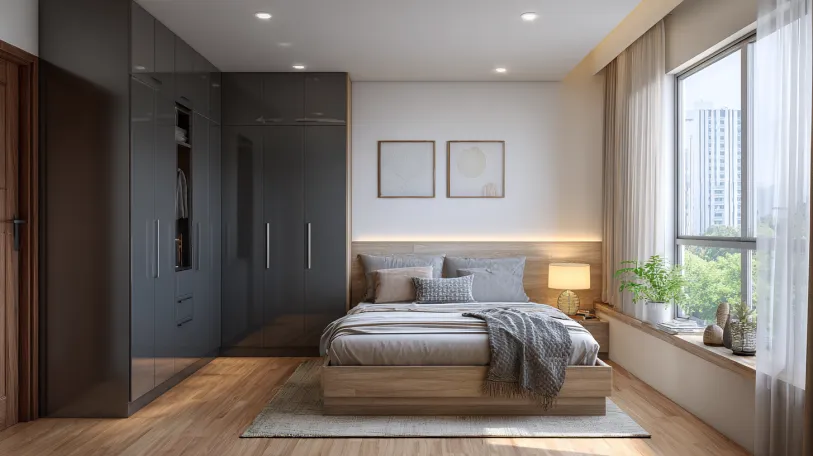 metal modern wardrobe design for bedroom with sleek finish