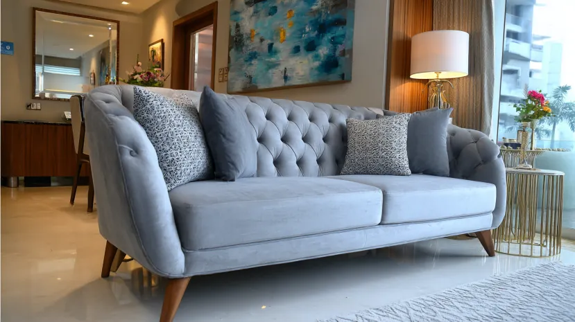 Mid-Century Contemporary Style Grey Sofa Living Room Design