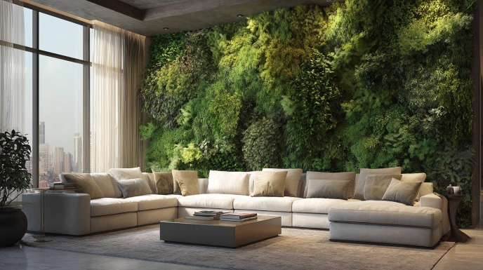 Living wall in biophilic living room