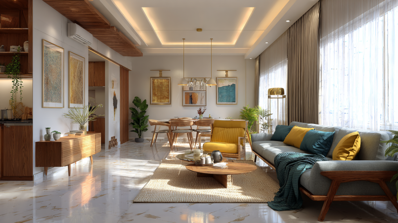 Mid-century modern 2 BHK apartment interior