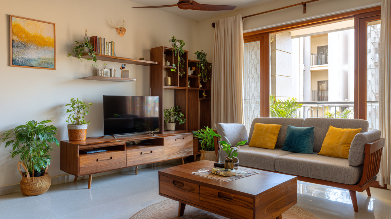 Mid-century modern living room with retro furniture