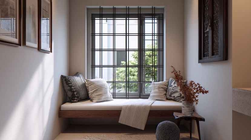 mild steel frame featured in a durable window grill design