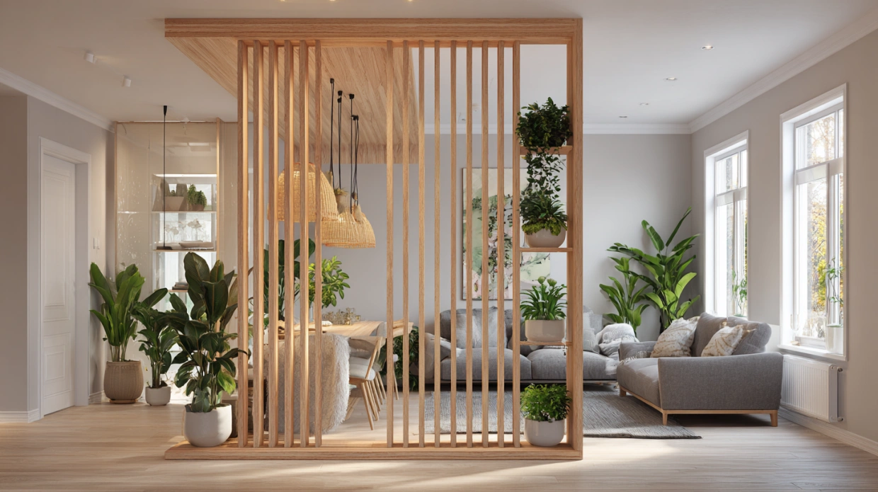 Scandinavian partition with light wood and simple lines