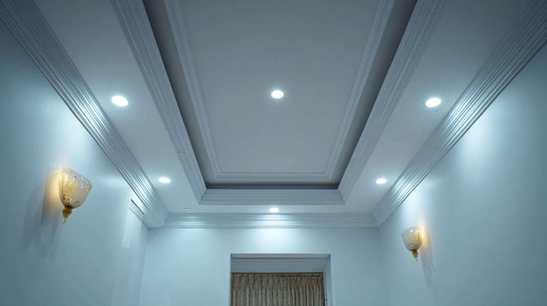 Clean, flat white gypsum ceiling with minimalist lines
