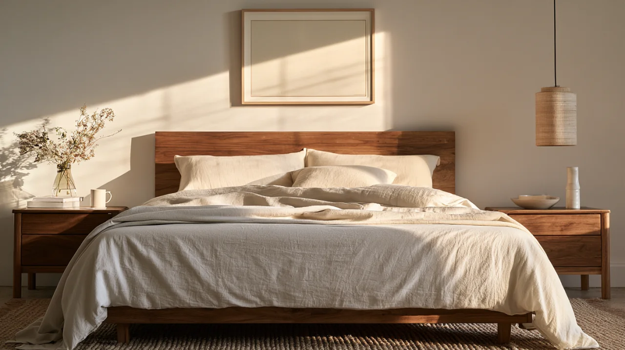 Minimalist bedding in bedroom