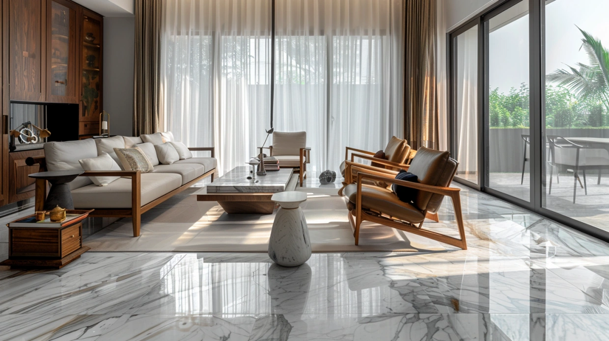 Minimalist Indian living room with neutral tones and clean layout