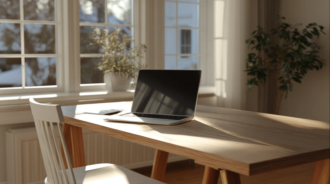 Minimalist computer table with clutter-free setup