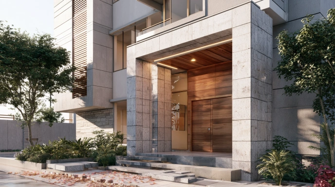 Minimalist granite pillar in modern Indian home