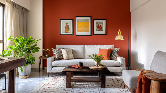Modern minimalist Indian living room with low furniture