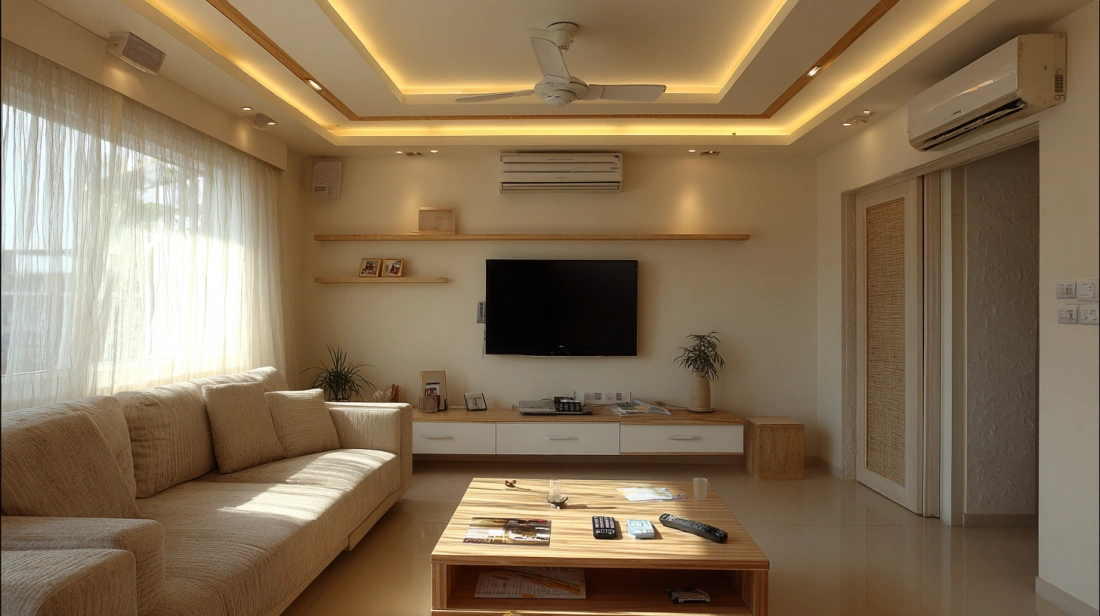 Modern split ceiling with linear lights