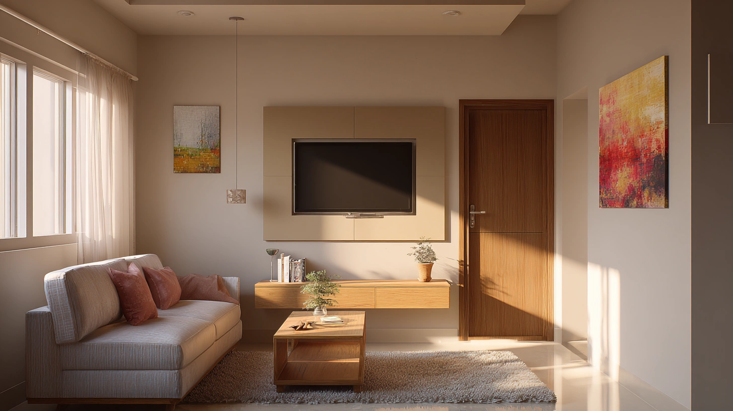 Clean matte finish entertainment unit inside a lounge