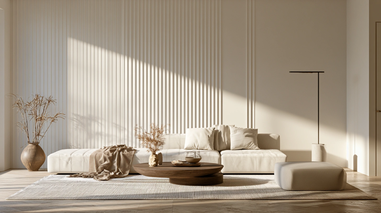 Minimalist plaster wall in modern living room