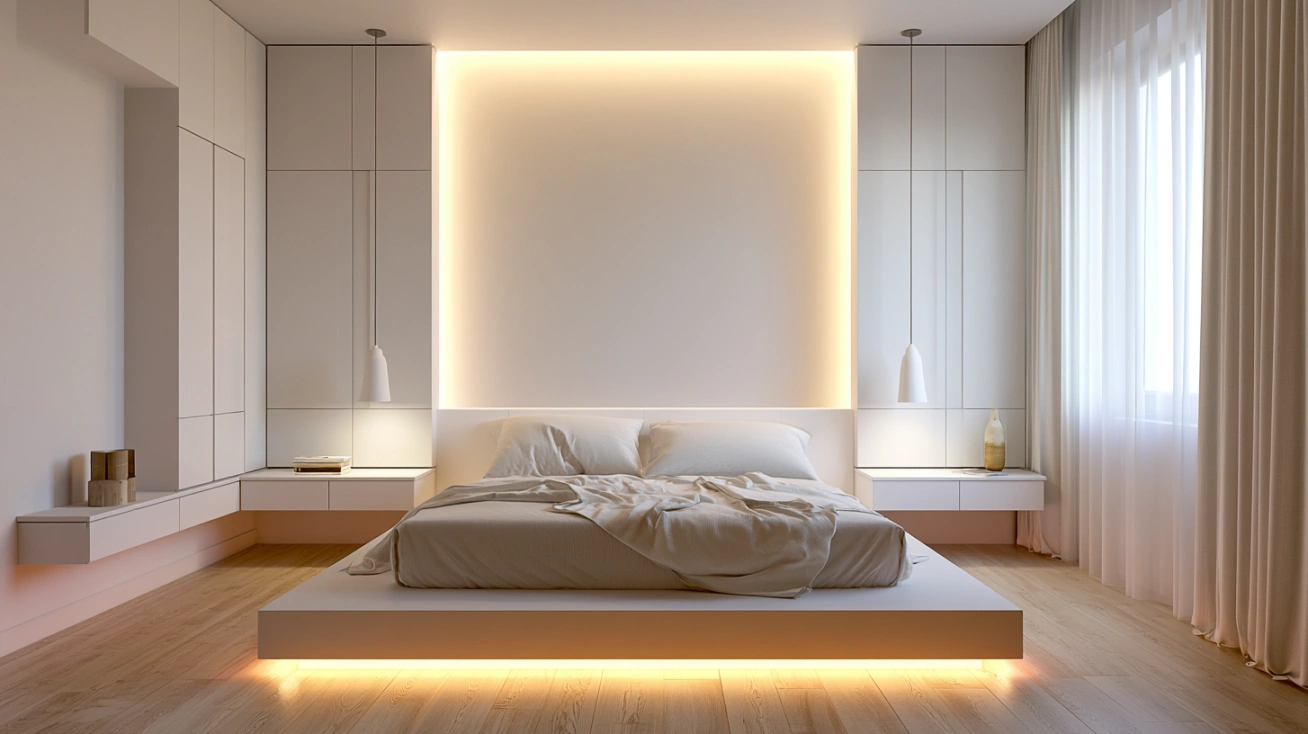 Minimalist small bedroom with neutral décor