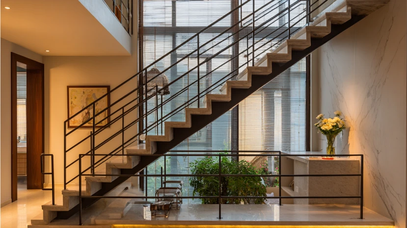 minimalist steel frame featured in sleek stair railing design