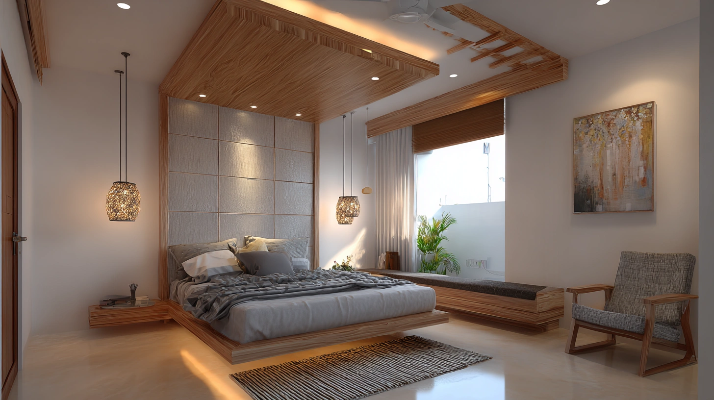 Suspended PVC false ceiling with hidden lights in bedroom