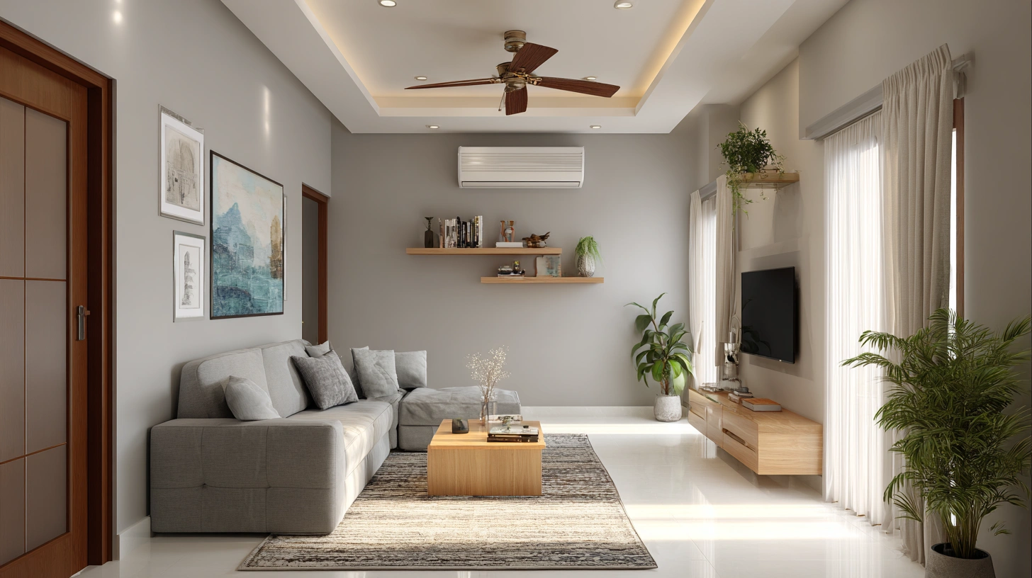 Sleek sectional sofa facing light gray wall