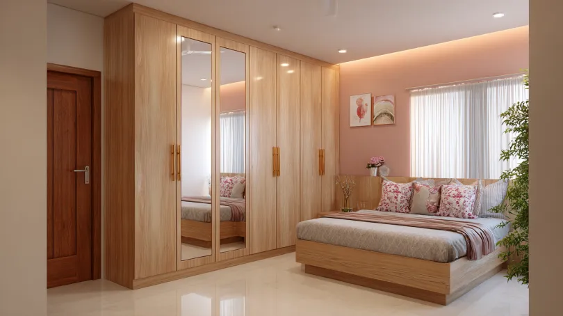mirror modern wardrobe design for bedroom with reflective finish