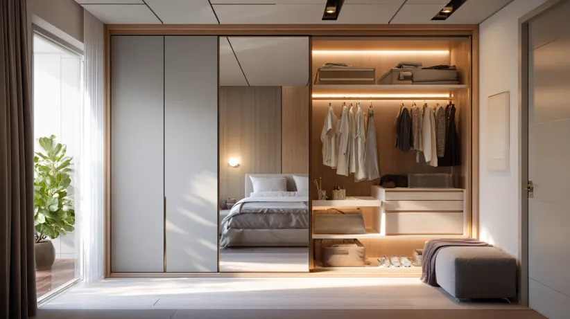 elegant sliding wardrobe design with mirror and matte finish