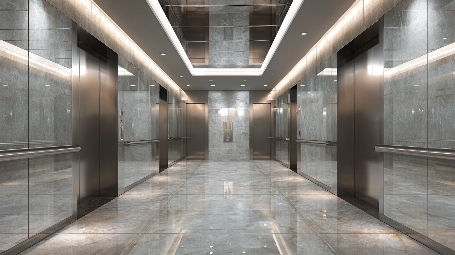 Full mirrored ceiling in a lift reflecting the cabin floor