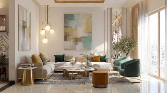 Modern Art Deco living room in Indian apartment