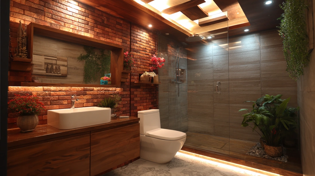 Sleek multi-level false ceiling with integrated spotlights