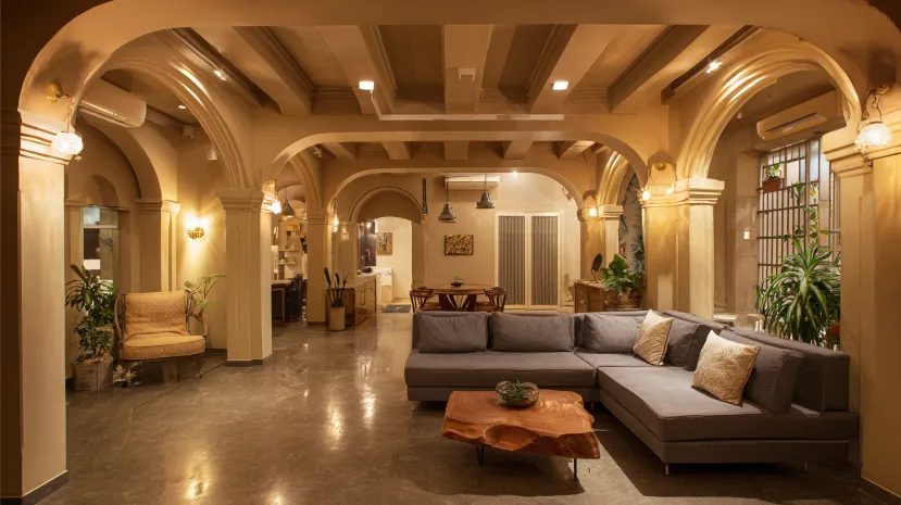modern cement pop ceiling design with roman architectural influence