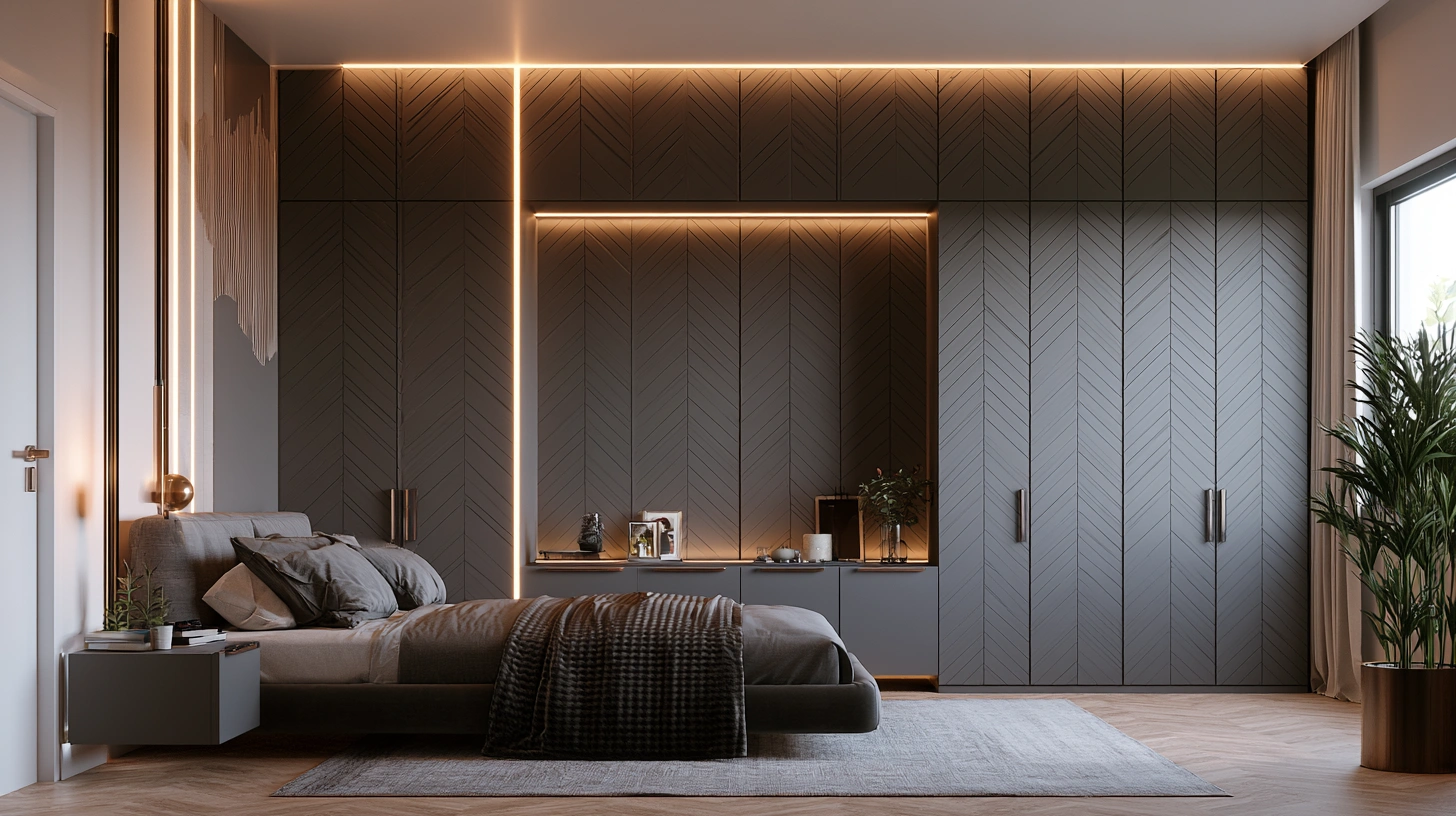 Modern matte grey corner wardrobe