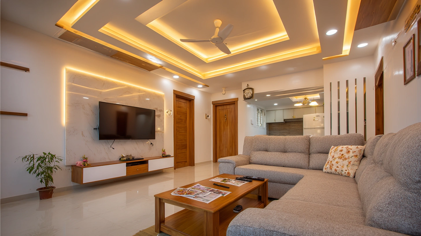 Rectangular tray ceiling with golden glow