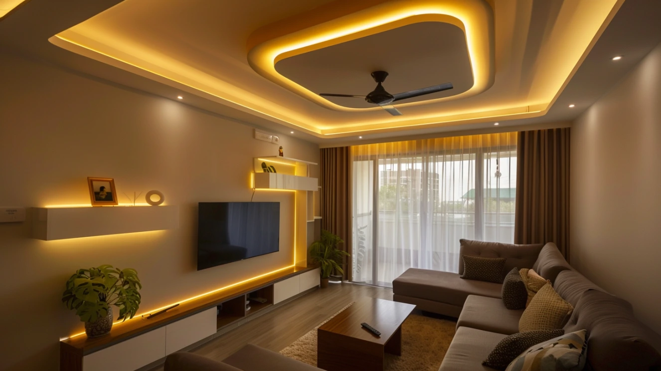 False ceiling design with LED lighting for 2 BHK home