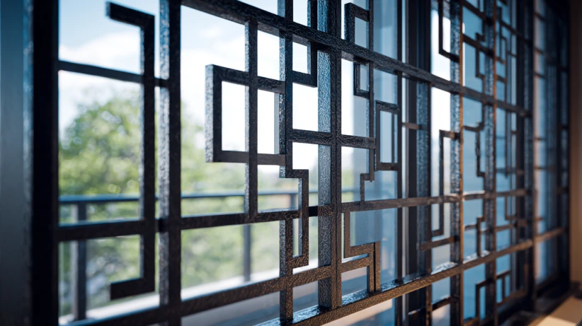 vertical bar pattern featured in a simple iron window grill design