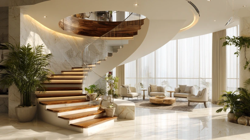 modern half-round layout featured in elegant staircase design