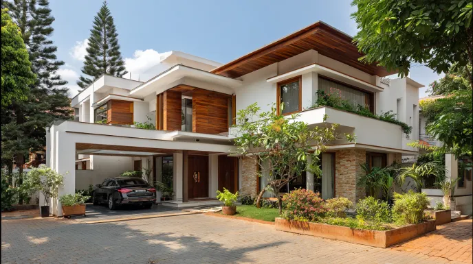 Two-storey Indian home with car porch
