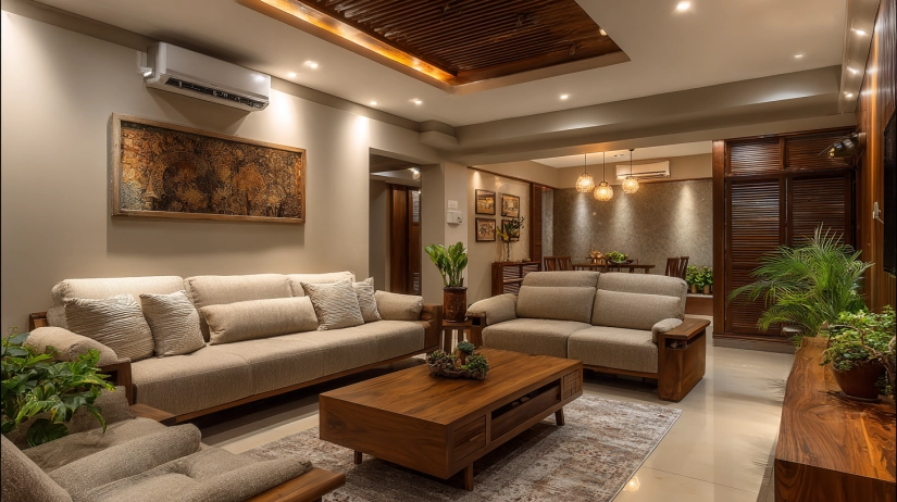 Elegant 4 BHK interior design living area style