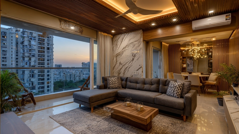 Modern Indian apartment with a scenic city view