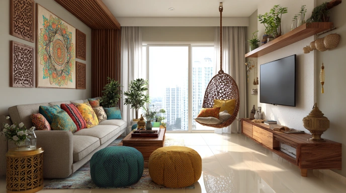 Modern Indian eclectic living room with decor
