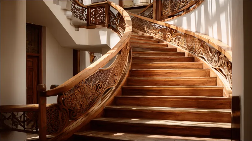 Modern Kerala Staircase Wooden Handrail Designs
