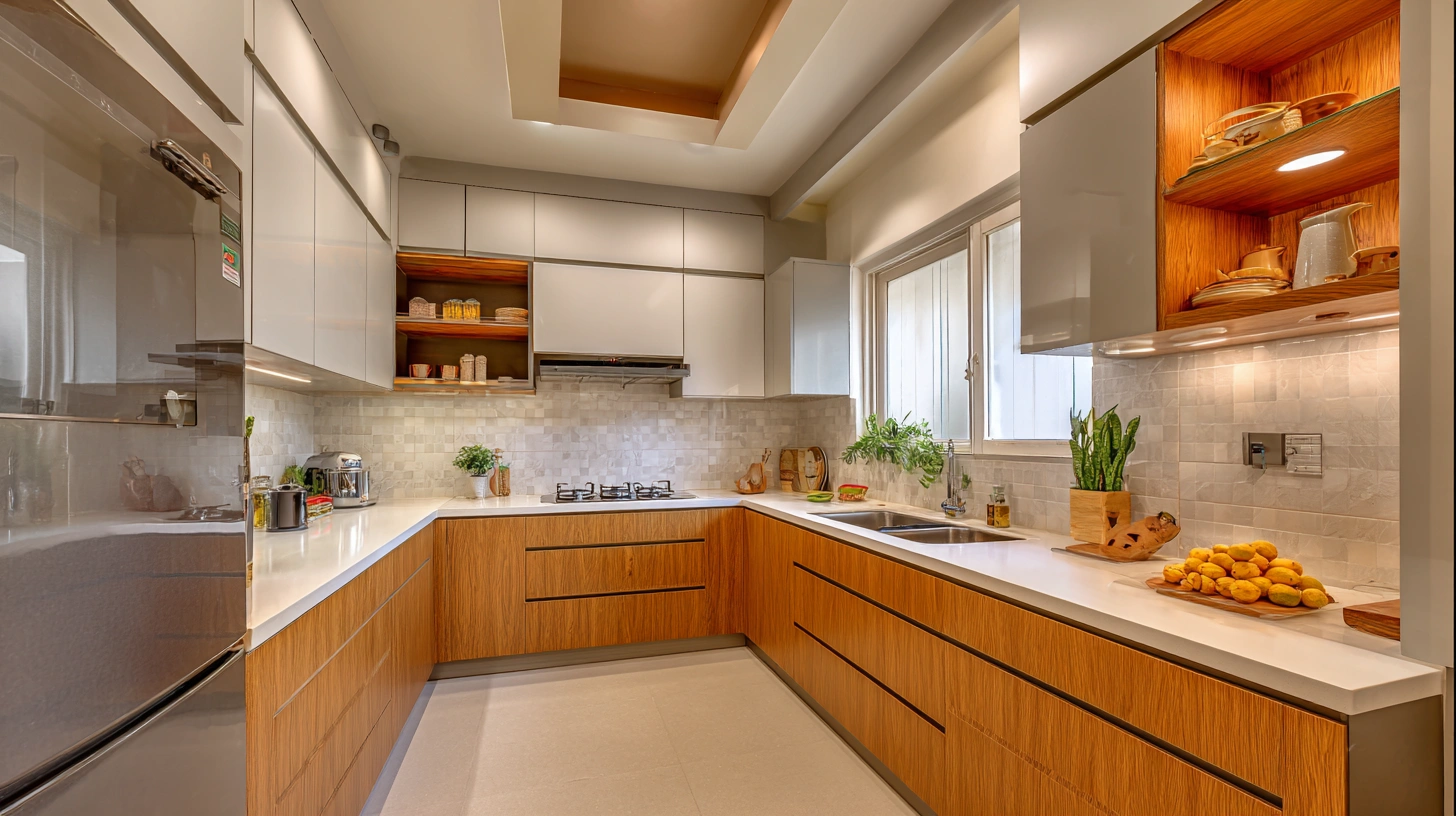 Bright white kitchen with a minimalist flat POP ceiling