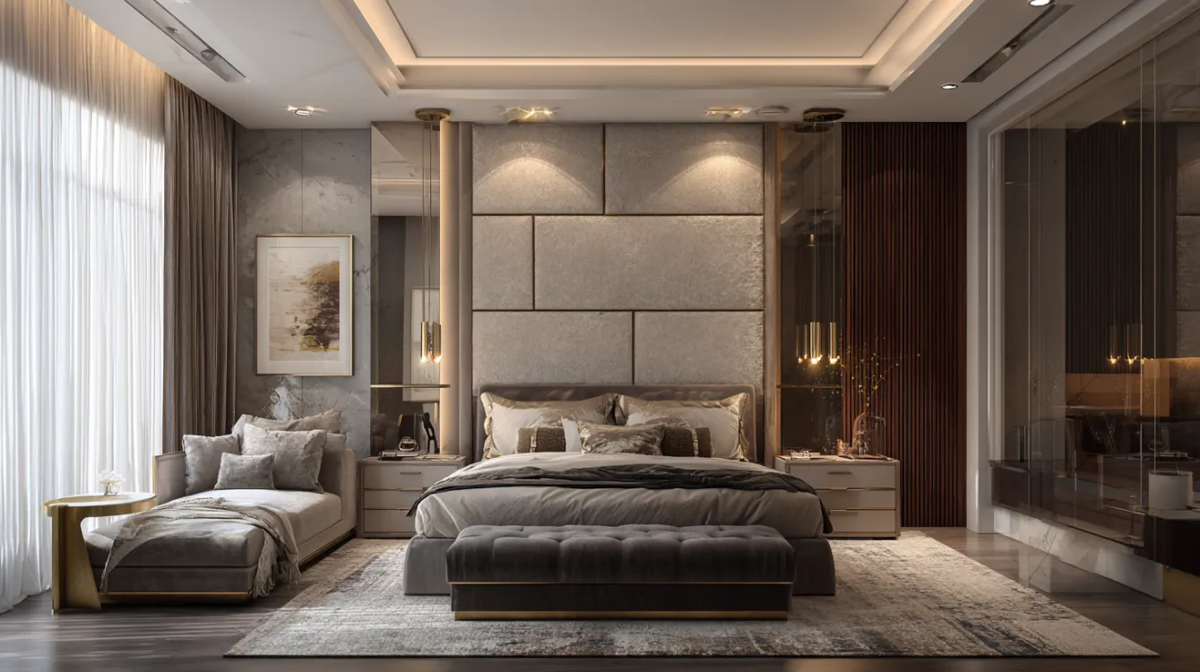 Modern pvc false ceiling design with soft led strip lightingCaptionluxury master bedroom with ambient pvc false ceiling design