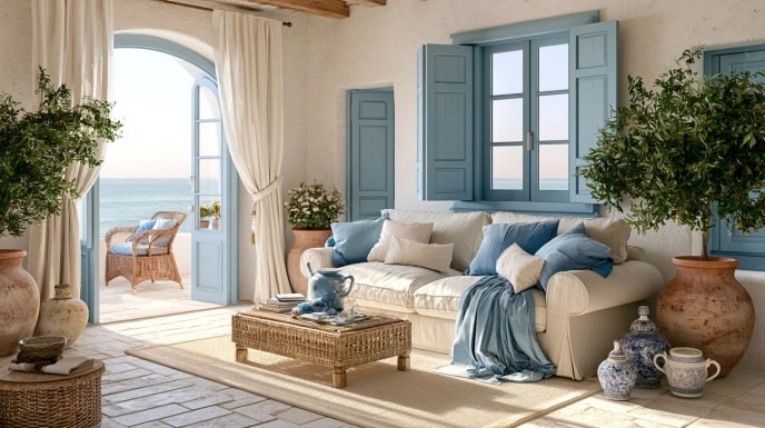 Coastal Mediterranean living room design