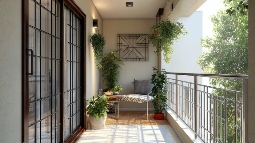 metal bar pattern featured in a modern window grill design