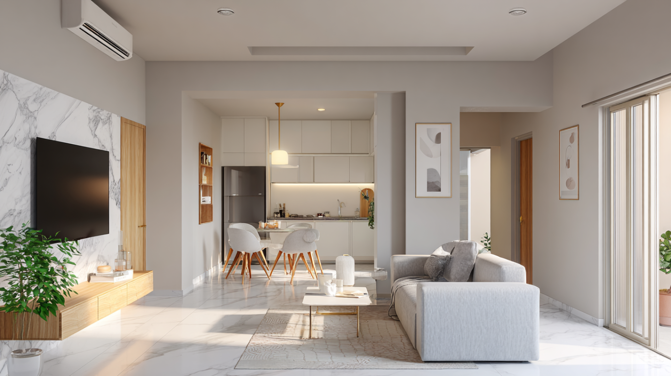Modern minimalist 2 BHK apartment interior