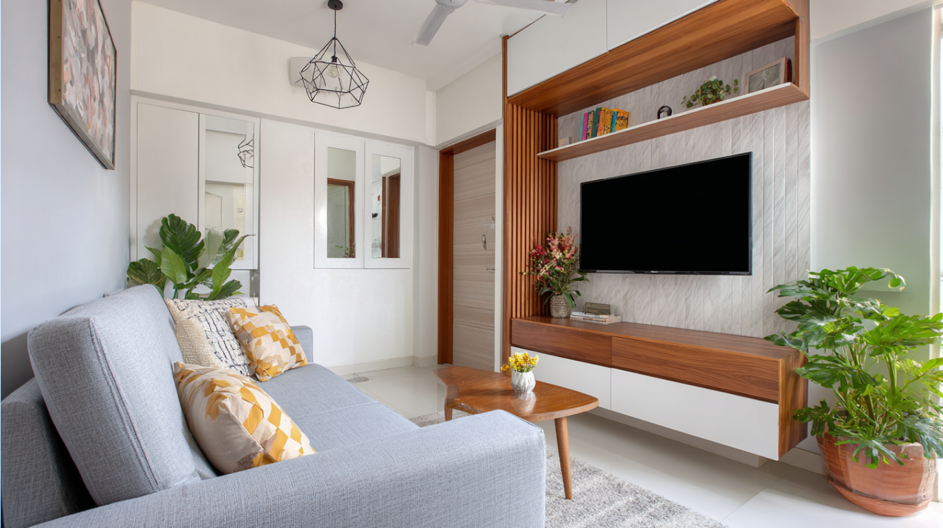 Sleek modern minimalist living room with linear architecture