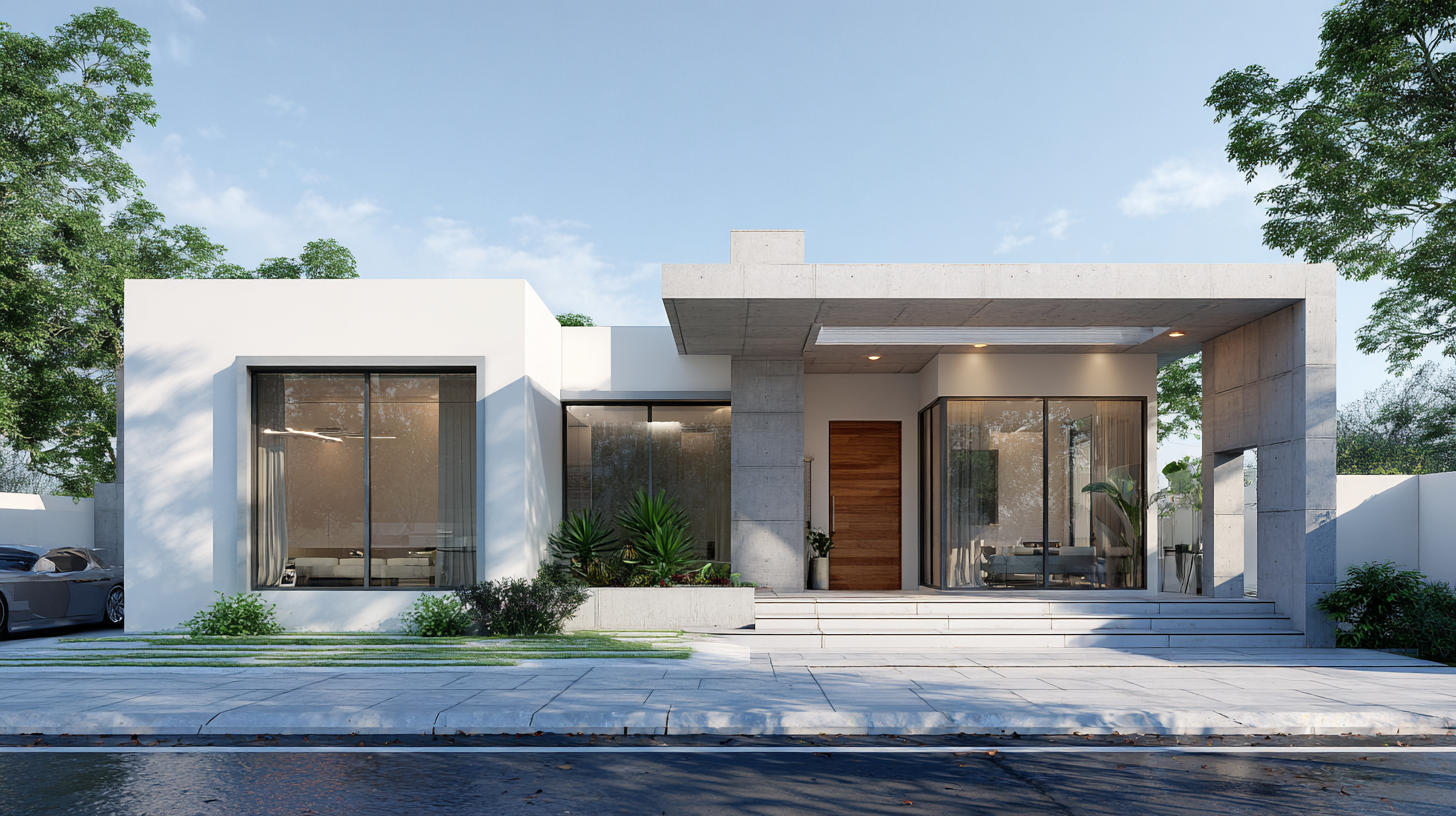Sleek one-story minimalist house with concrete accents