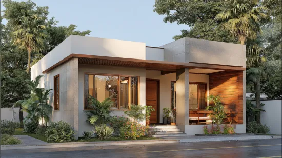 Modern Minimalist Small House Design with a flat roof.