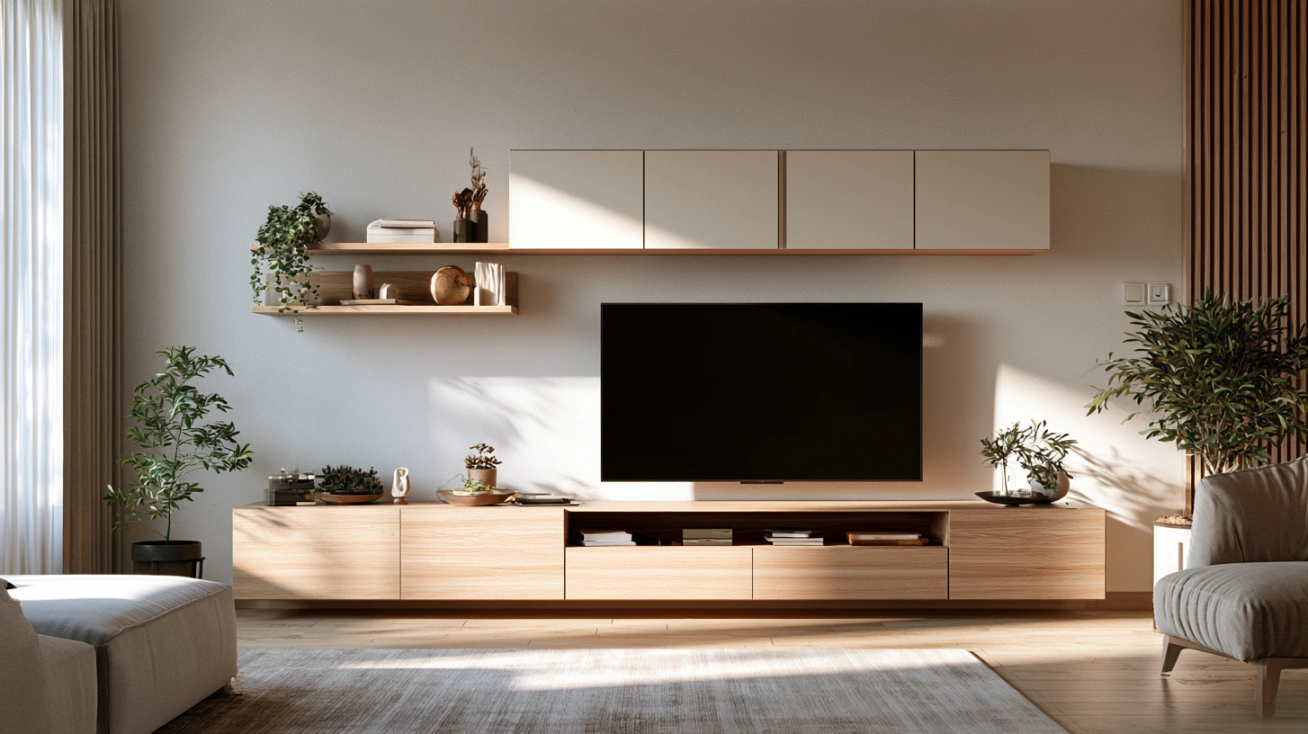 Modern minimalist TV unit in a living room
