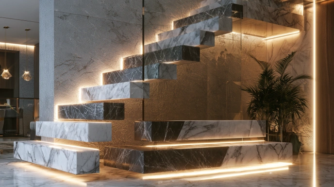 Two-toned marble stair tiles