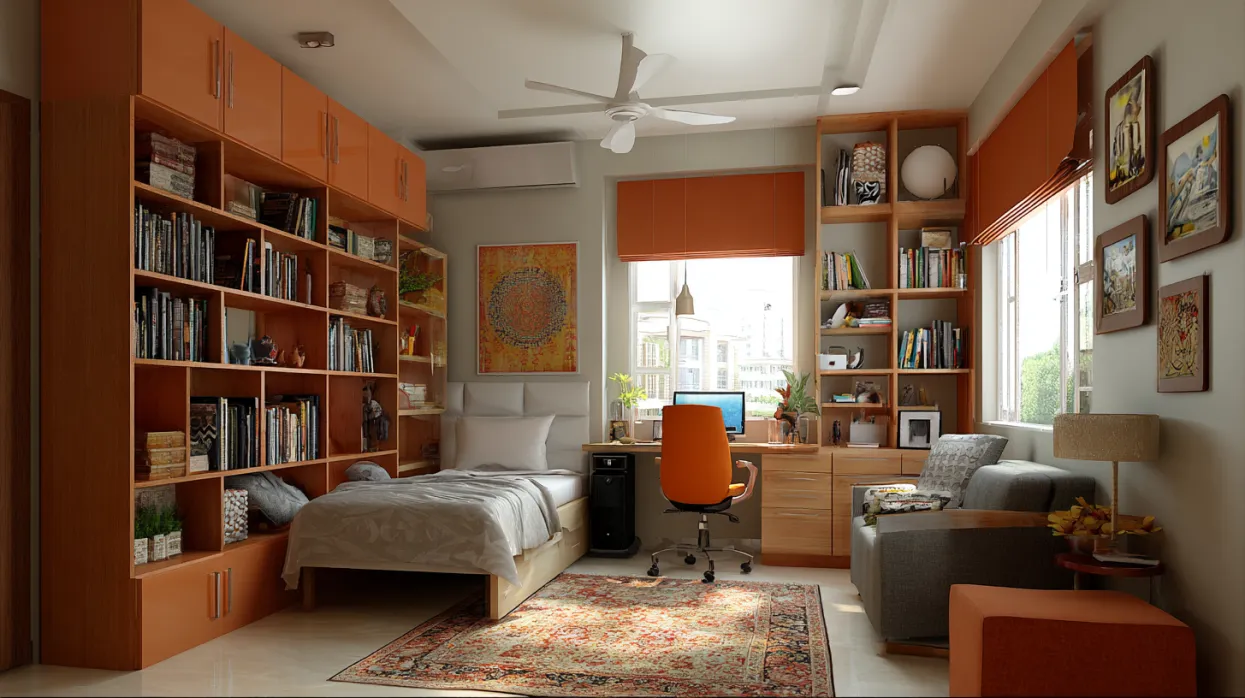 modern study room design with bed and ergonomic chair for students